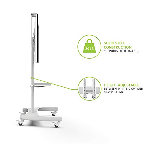 Kanto MTM65PLW Height Adjustable Mobile TV Stand with Adjustable Shelf