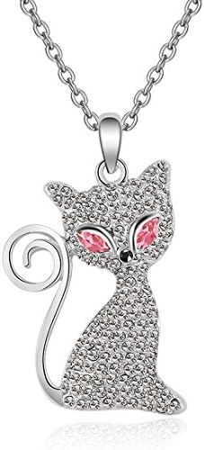 Silver Kitty Necklace for Women Fashion Diamond Animal Design Jewelry