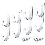 4 PCS Set Wide Pool Pole Hangers Heavy Duty White Aluminium Holder Hooks with Screws Perfect Hook Holders for Swimming Pool,Telescopic Poles,Skimmers,Nets Brushes,Vacuum Hose,Garden Equipment Etc