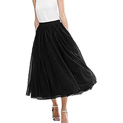 Omelas Women's Midi Tulle Skirt High Waisted Long Tutu Prom Party Casual Dress