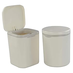 Morcte 2-Pack 0.5 Gallon Tiny Trash Can, 2 L Mini Desktop Garbage Can with Push Button Lid, White