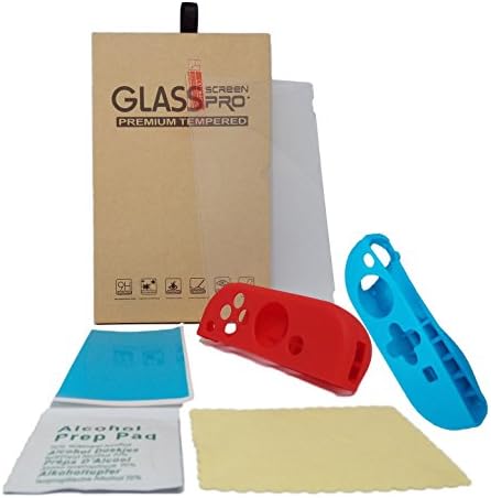 Nintendo Switch Screen Protector Premium Tempered Glass Kit With Red and Blue Joy-Con Silicone Cover Kouryglasses