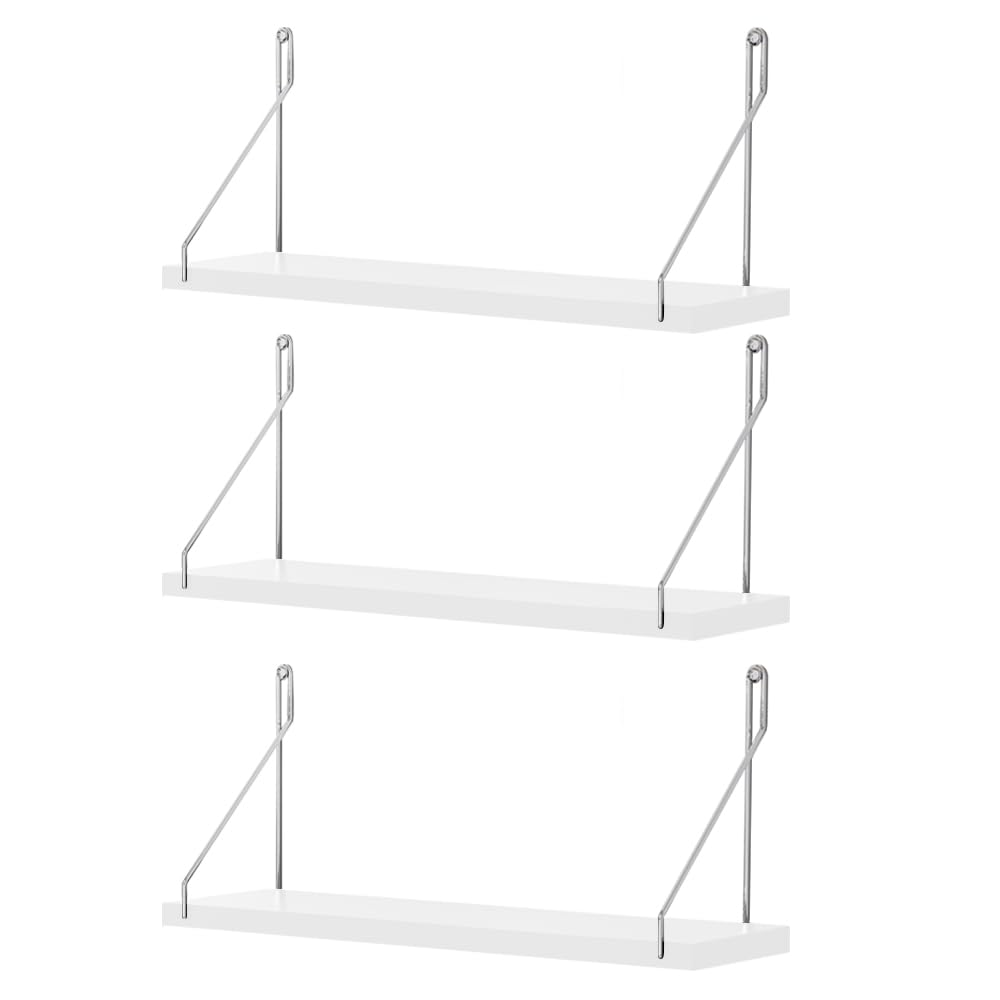 Photo 1 of White Wall Mounted Floating Shelves, Modern Home Decor Wall Shelves for Bedroom, Bathroom, Living Room, Kitchen, 3Pcs (White,40 * 15 * 1.5cm)
