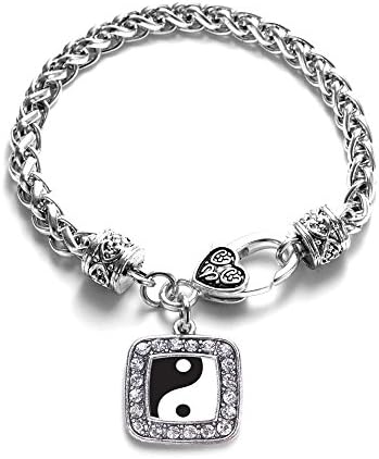 Yin-Yang Yinyang Tao Chinese Philosophy Taoism Charm Classic Silver Plated Square Crystal Bracelet