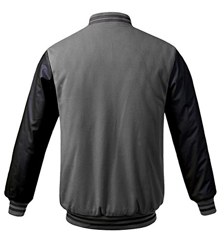 Maximos USA Men's Premium Vintage Baseball Letterman Varsity Jacket (Large, Gray Black)