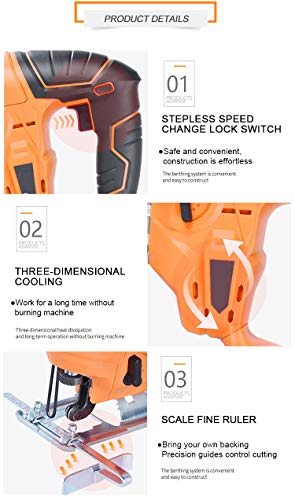 WUAZ Stichsäge Für Holz Mit 6 Variablen Geschwindigkeiten, 4 Orbital Sets Kegelwinkel (-45 ° ~ 45 °), 10PCS Klingen Holz… – Bild 8