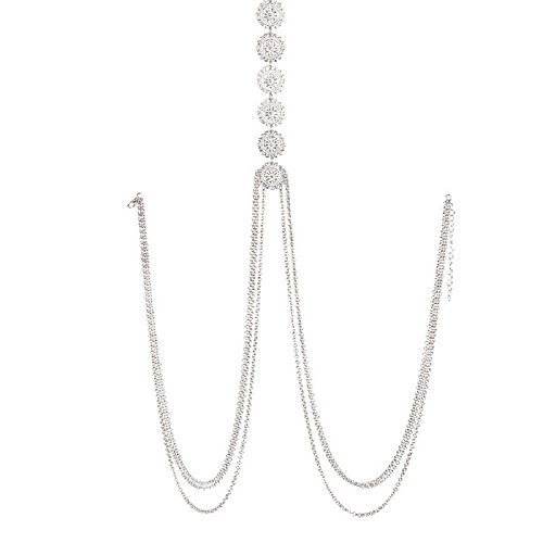 JeVenis Sexy Harness Bikini Bralette Body Chains Crossover Harness Waist Belly Body Chain Necklace (Silver)