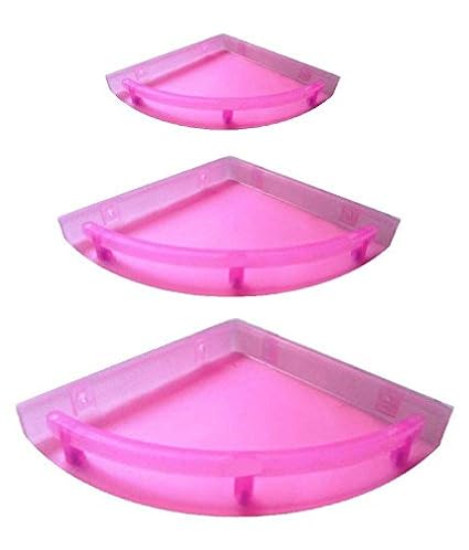 Babbar Kitchenexp : Unbreakable Crystal Clear Corner Set Plastic Bathroom Corner Shelves (Pack Of 3, Clear) Pink