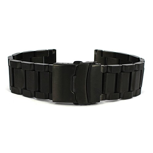 Stainless Steel Watch Band Classic Watch Strap 24mm with Double Buckles Clasp Bracelet Wristband Strip Replacement - Black