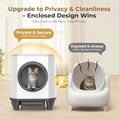 OROLEY Self-Cleaning Litter Box, Automatic Cat Litter Box with APP Control & Safety Sensor，Large Capacity Design for Multiple Cats,Built-in Deodorizing Scent Box and Garbage Bags