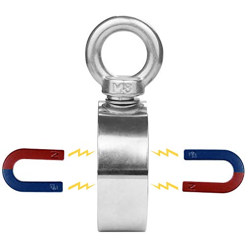Double Side Round Vertical Magnet Fishing, Abuff Super Strong Fishing Magnets Combined 660LBS Pulling Force Pot Magnet with Eyebolt for Magnet Fishing and Salvage in River - 2.36" Diameter - Thumbnail 5