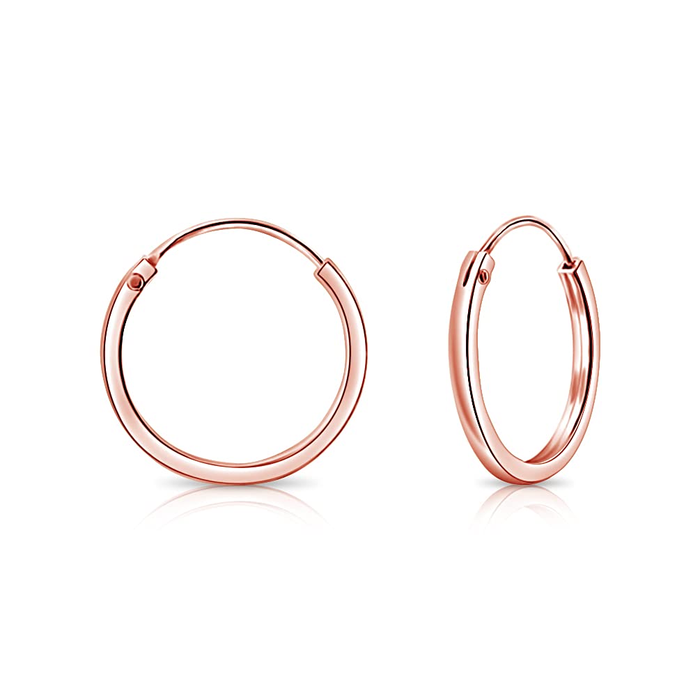 DTPSilver - 925 Sterling Silver Rose Gold Plated Small and Medium size Square Hoops/Sleepers/Creole Earrings - Thickness 2 mm - Diameter 18 mm