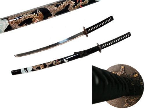 Isaazon 40.5" Collectible Dragon Katana Samurai Sword Ninja Color - Black - Thumbnail 2