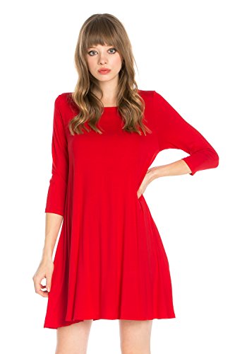 Women s 3/4 sleeve print side pocket a-line comfy casua…