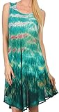 Sakkas 15803 - Nora Sleeveless Embroidered Short Tie Dye Caftan Dress/Cover up - Teal - OS