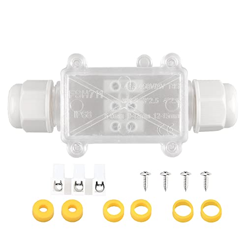 Elezenioc IP68 Waterproof Junction Box, 2-Way M20 Outdoor Waterproof Box for 5-15mm External Electrical Power Cables, Transparent