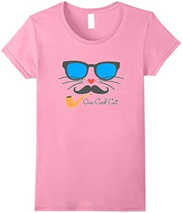 Women's Funny ONE COOL CAT t-shirt (cute gift cats lovers) Small Pink