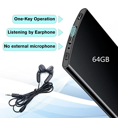 Voice Activated Recorder,64 GB Digital Voice Audio Recorder Recording Device with Playback Mini Tape Dictaphone USB MP3 Mic 750 Hour Capacity 40-Hour Battery for Lecture Interview Meeting Class Gift