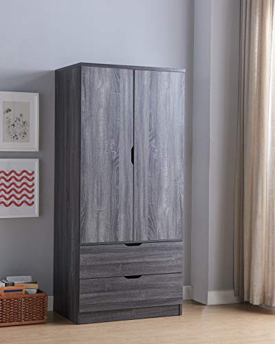 Smarthome Imogene Modern Bedroom Furniture Armoire Wardrobe Closet with Drawers (Distressed Grey Color) - Thumbnail 5