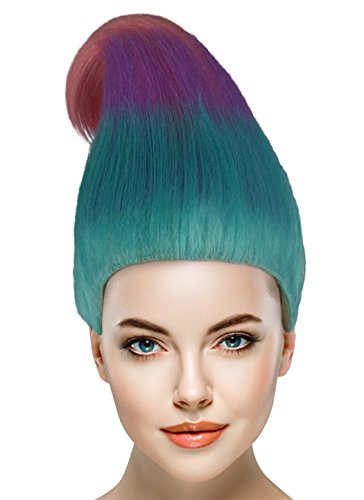 Cici Satin and Chenille Trolls Wigs w/ Wig Cap Cosplay Costume Party Halloween Ombre Hairpiece for Women
