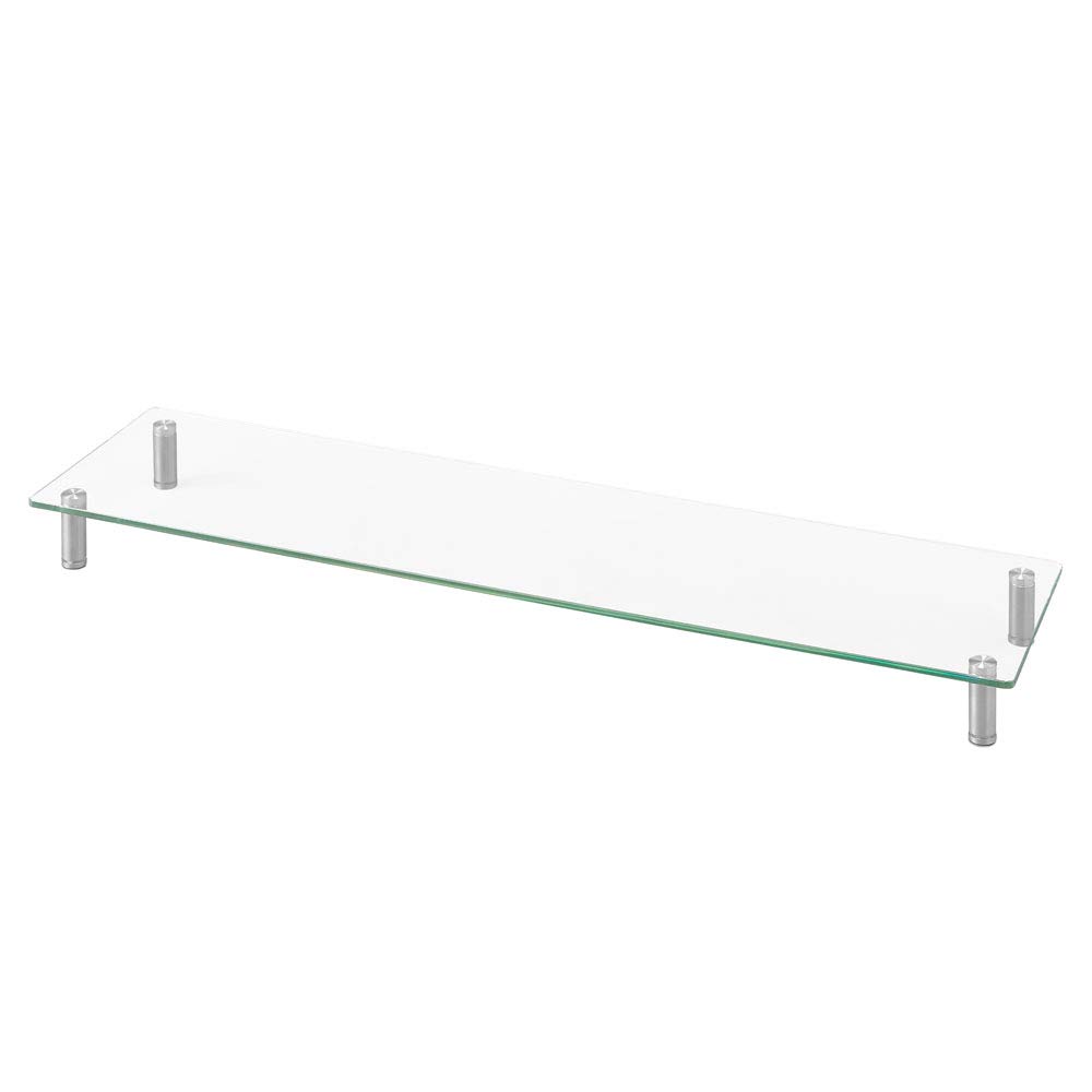 アイリスオーヤマ デスクがスッキリするモニター台 幅100cm ガラスタイプ 収納領域の大きなワイド設計 目線が上がるので首肩の負担が軽減 インテリアになじむシンプルデザイン ほこりが溜まりにくいフラット設計 モニター台 パソコン台 ディスプレイ台 机上台 PC台 プリンタ台 キーボード マウス収納 幅約100×奥行約26×高さ約8-9.3cm MNS-1000G商品画像