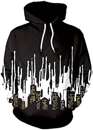 3d Digital Print Modern City Hoodies Hooded Sweatshirts Fashion Pullover Hoodie Black XL