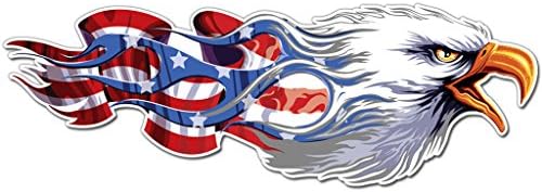 Classic Biker Gear Bald Eagle Head American Flag Sticker/Decal – 9.75" x 3.5" American Flag Decal (3 Pack)