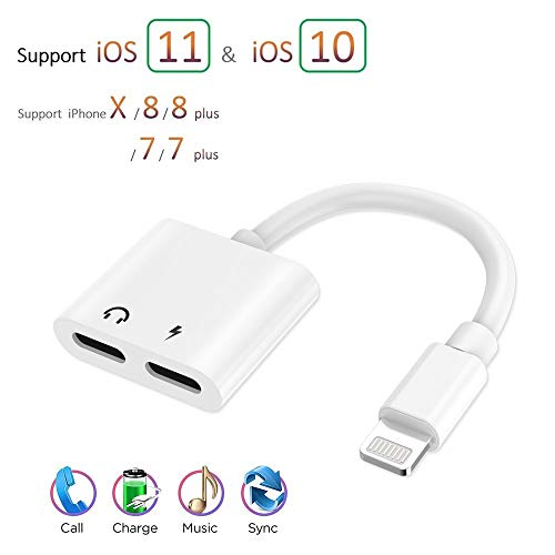 Lighting Splitter Adapter ebasy 2-in-1 Dual Lighting Headphone Audio and Charge Adapter,Compatible Phone 7/8 / X /7 Plus /8 Plus/XS / XR/MAX.(Compatible iOS 11, iOS 12)-White