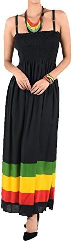 Women's Sexy Rasta Empress Jamaica Reggae Sleeveless Maxi Long Dress (One_Size, Black)