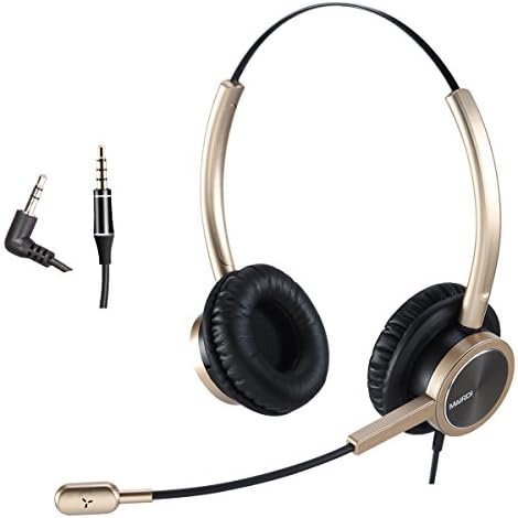 Office Headset with 2.5mm & 3.5mm Connector for Deskphone Cell Phone PC Laptop, CallCenter Telephone Headset with Microphone Noise Canceling for Panasonic AT&T Vtech Cordless DECT Phone for Cisco