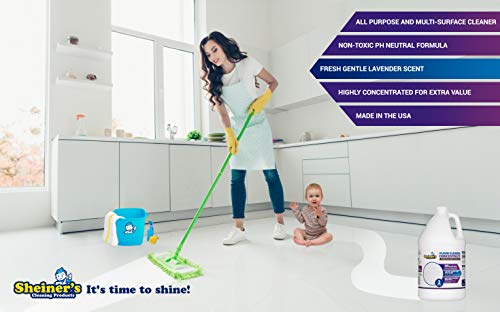 Sheiner's Floor Cleaner Concentrate, All Purpose Household Cleaning Solution and Multi Surface Mopping Liquid, pH Neutral and Non-Toxic, Lavender Scent, 1 Gallon (Makes up to 128 Gallons)