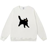 Women's Crewneck Sweatshirts Oversized Casual Long Sleeve Cotton Fall Tops Cute Cat Pattern Pullover Sweatshirt