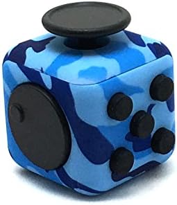 Fidget Cube Clicker Toy - Silicon and ABS Plastic - Reduce Stress, Anxiety &amp; Help Focus - For Children and Adults (Camo blue)