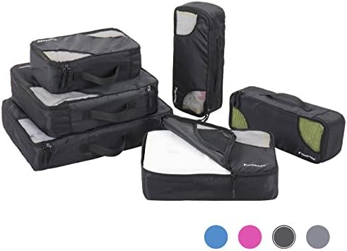 FINNKARE 6 Set Packing Cubes with Shoe Bag Travel Luggage Organizers Lightweight Travel Cube Set Compression Pouches System for Carry-on Luggage Black