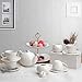 Porcelain Tea Cup and Saucer Coffee Cup Set and Dinnerware (Cup Set with Creamer, Sugar Pot & Cake Stand, Service for 4)