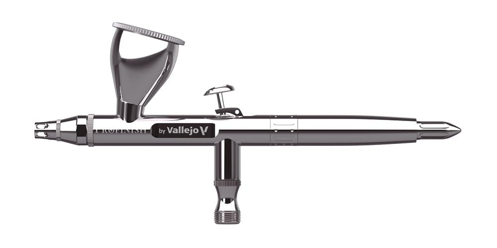 Vallejo Profinish Chrome Airbrush, Double Action, Ideal for Artists, Needle/Nozzle 0.2 mm and 0.3 mm, 2 ml, 10 ml and 15 ml Cups, Quick Connect to Hose