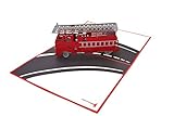PopLife Fire Engine Truck 3D Pop Up Greeting Card for All Occasions - Firefighters, Volunteers, Kids - Folds Flat for Mailing - Birthday, Graduation, Retirement, Congratulations, Work & Anniversary