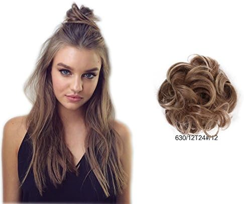 ShowPower Wavy Curly Messy Hair Bun Extensions Donut Hair Chignons Hair Piece Wig Scrunchy Scrunchie Hair Bun Updo Hairpiece Hair Ribbon Ponytail Extensions Dark Brown 630/12T24#/12 Scrunchie