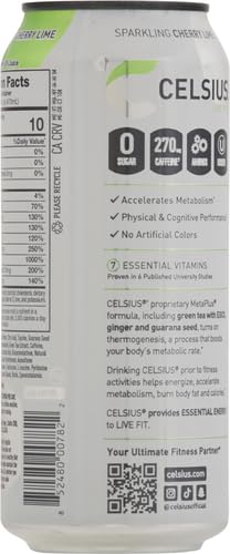 CELSIUS ESSENTIALS, SPARKLING CHERRY LIMEADE, PERFORMANCE ENERGY DRINK 16 FL OZ