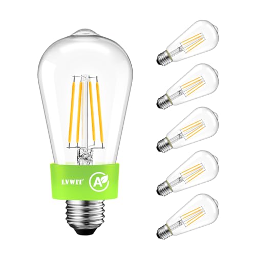 LVWIT E27 LED Bulbs Warm Light 2700K,Vintage Style ST64 LED Filament Bulb,3.8W Equivalent to 60W,806 LM,Ultra Efficient Class A Filament Bulbs,Energy Saving,Non-Dimmable,6U