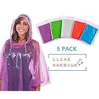 Clear Harbour Emergency Disposable Rain Poncho Pack for Adults | Women and Men