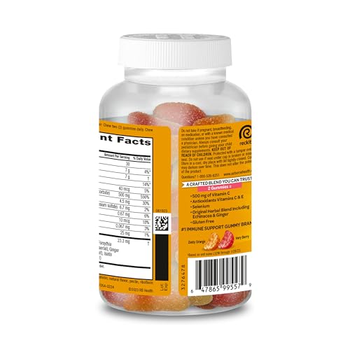 AIRBORNE KIDS 500MG VITAMIN C GUMMIES, KIDS IMMUNE SUPPORT ZINC GUMMIES WITH POWERFUL ANTIOXIDANTS VIT C & E – 63 , ASSORTED FRUIT FLAVOR
