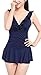 MiYang Women's One-piece Ruched Halter Push Up Slim Swim Dress, Deep Blue, XS