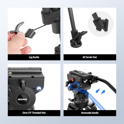 NEEWER LL34 78" Carbon Fiber Camera Video Tripod Quick Release 1 Step Adjustable Damping Fluid Head, 2 Mode QR Plate, Compatible with DJI RS 501PL, Max 22lb