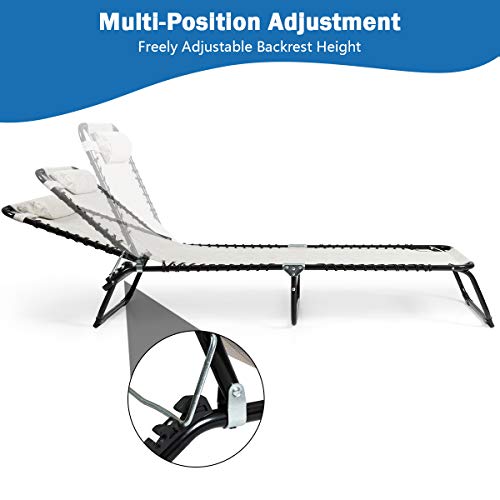 Goplus Folding Chaise Lounge Chair Portable Reclining Chair for Beach