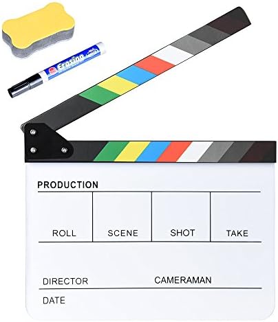 TONGLIFOTO Acrylic Plastic Slate Clapper Board 25cmx30cm/10"x12" Dry Erase Director Film Clapboard Cut Action Scene Slate with Color Sticks +Free Gift(Pen&Brush)