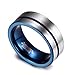 8mm Men's Blue Tungsten Wedding Band Ring Comfort Fit Flat Domed Brushed