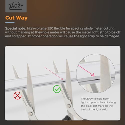 BAGZY Waterproof Outdoor LED Strip 50 m White LED Strip 220 V Neon Strip Light IP65 Waterproof Flexible Indoor Cut-Off Included Mains Adapter for Bedroom Kitchen
