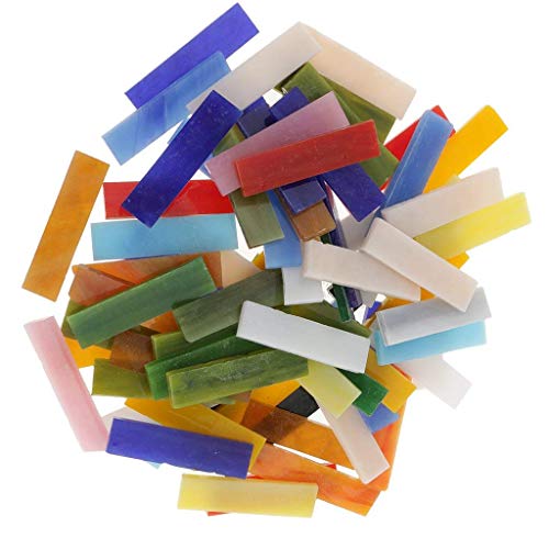 70 Pieces Stained Glass Mosaic Tiles Fit for Mosaic Making Crafts Supplies 10x40mm
