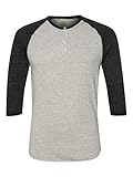 Alternative Men's Raglan 3/4 Sleeve Henley Shirt, Oatmeal/Black, Large